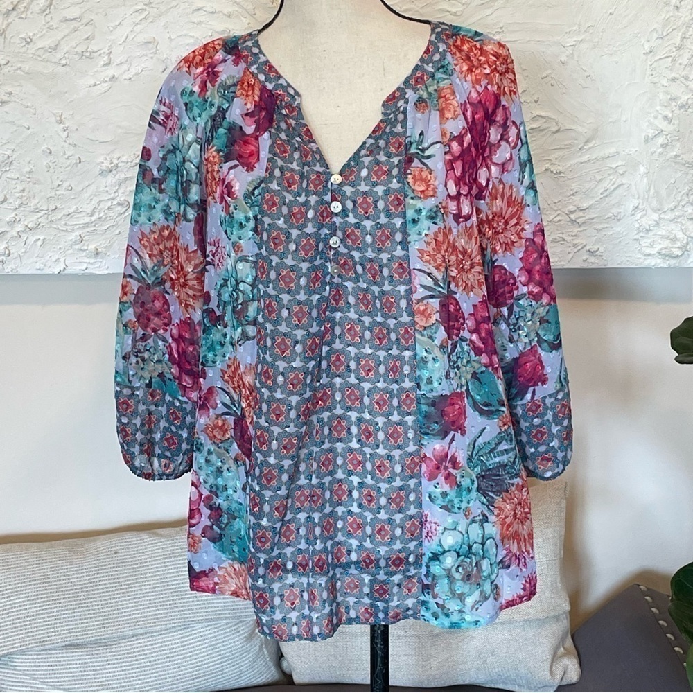 ANTHROPOLOGIE FIG AND FLOWER BOHO FLORAL BLOUSE WOMENS Sz M